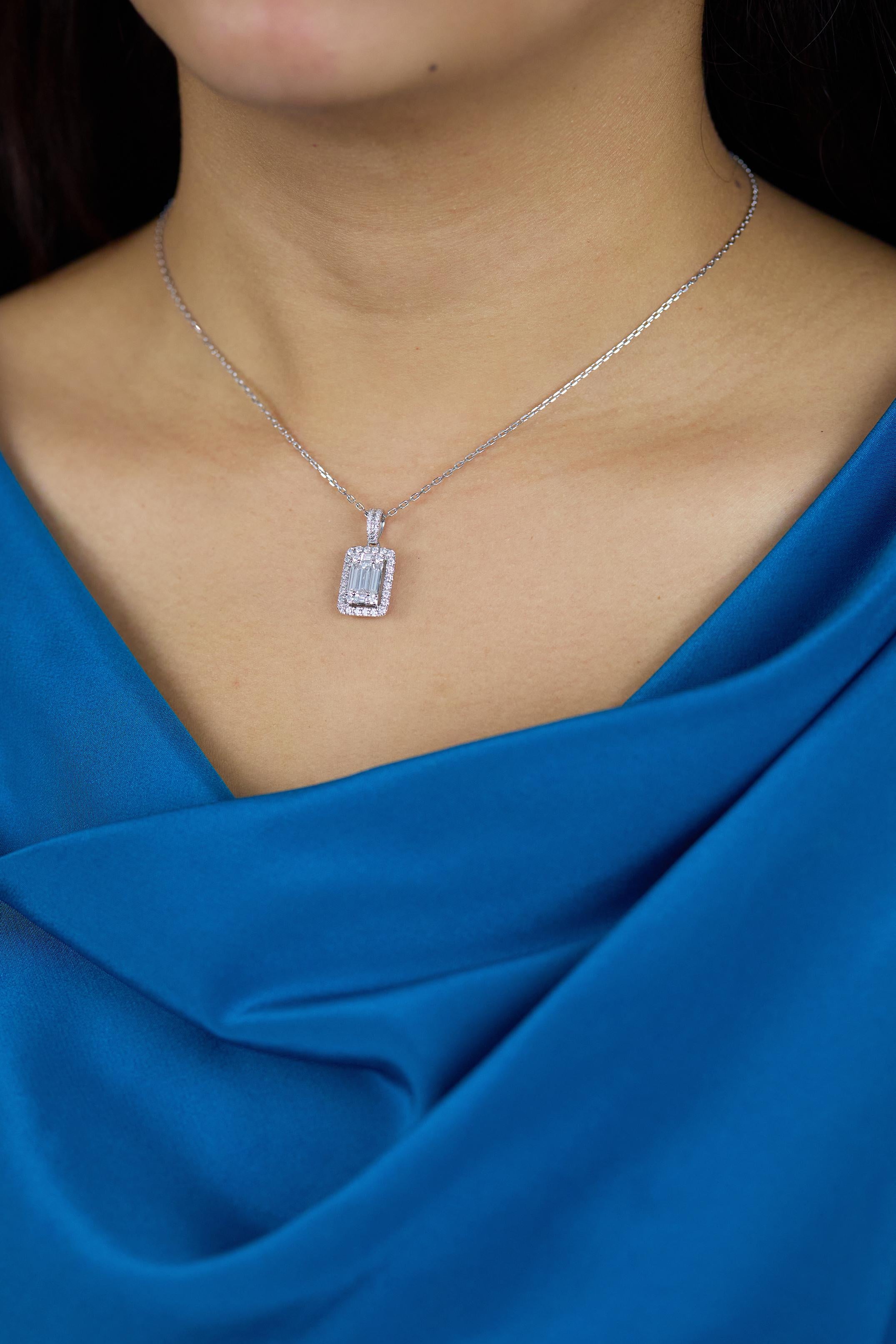 Roman Malakov Diamonds Collana con ciondolo a illusione con diamanti a taglio misto da 1,25 carati totali In condizioni Nuovo a New York, NY