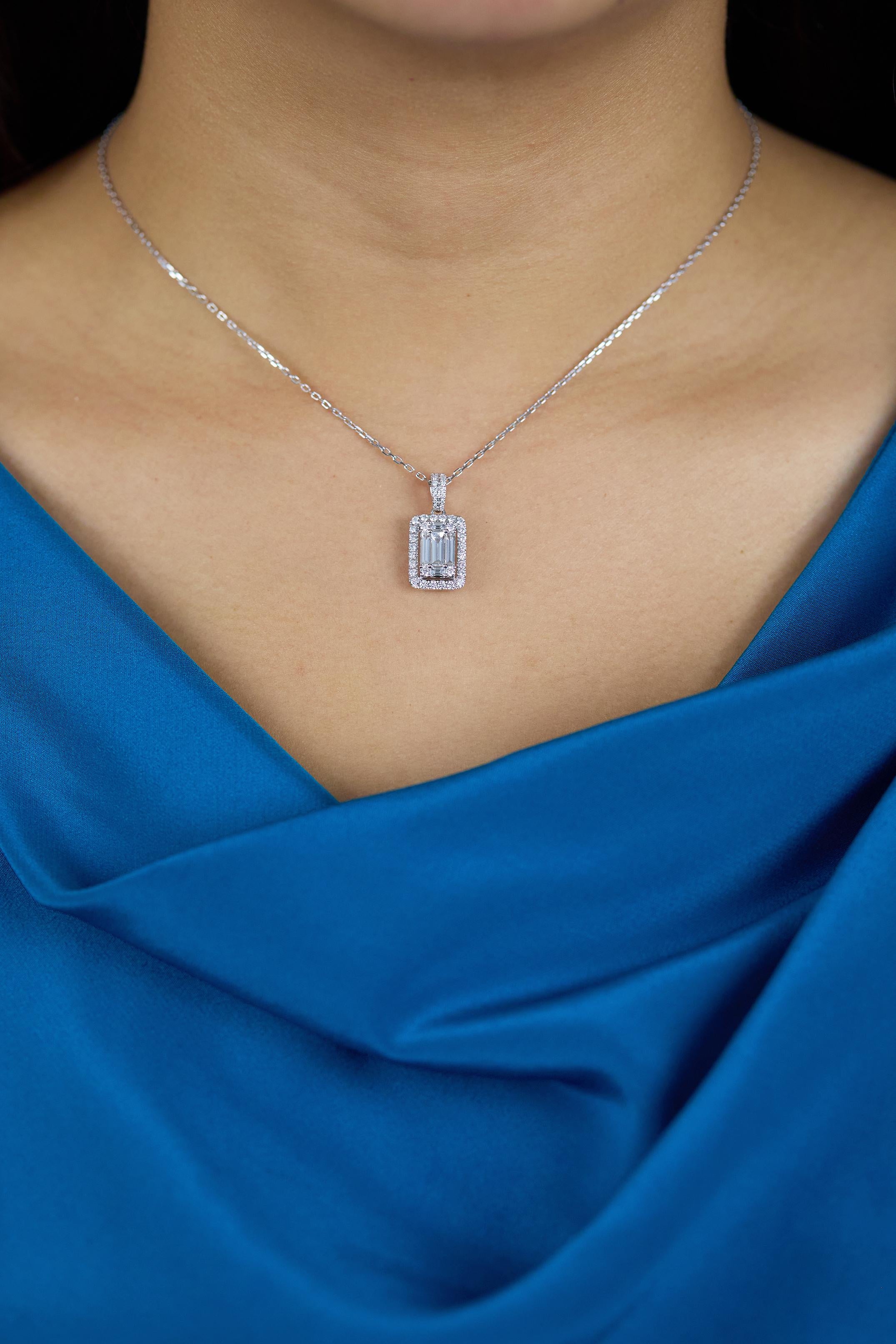 Taglio baguette Roman Malakov Diamonds Collana con ciondolo a illusione con diamanti a taglio misto da 1,25 carati totali