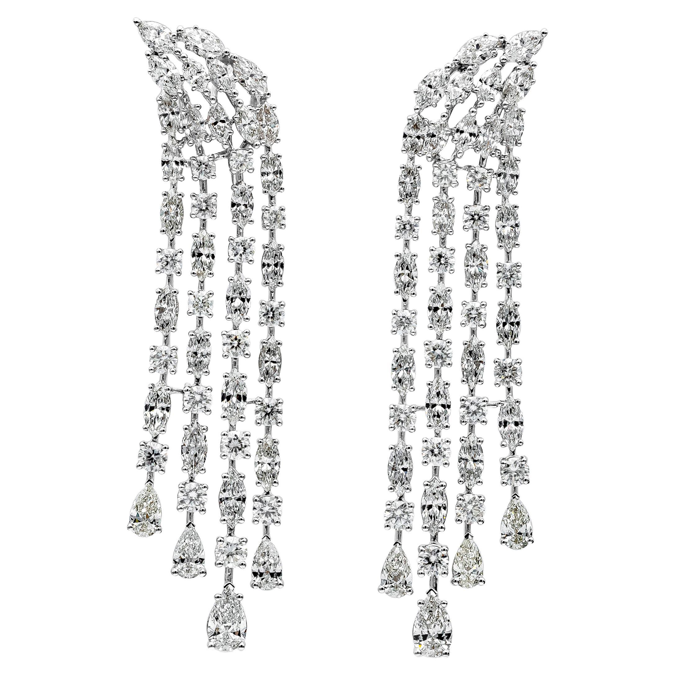 Roman Malakov 12.53 Carat Total Four Strand Multi Shape Diamond Drop Earrings For Sale