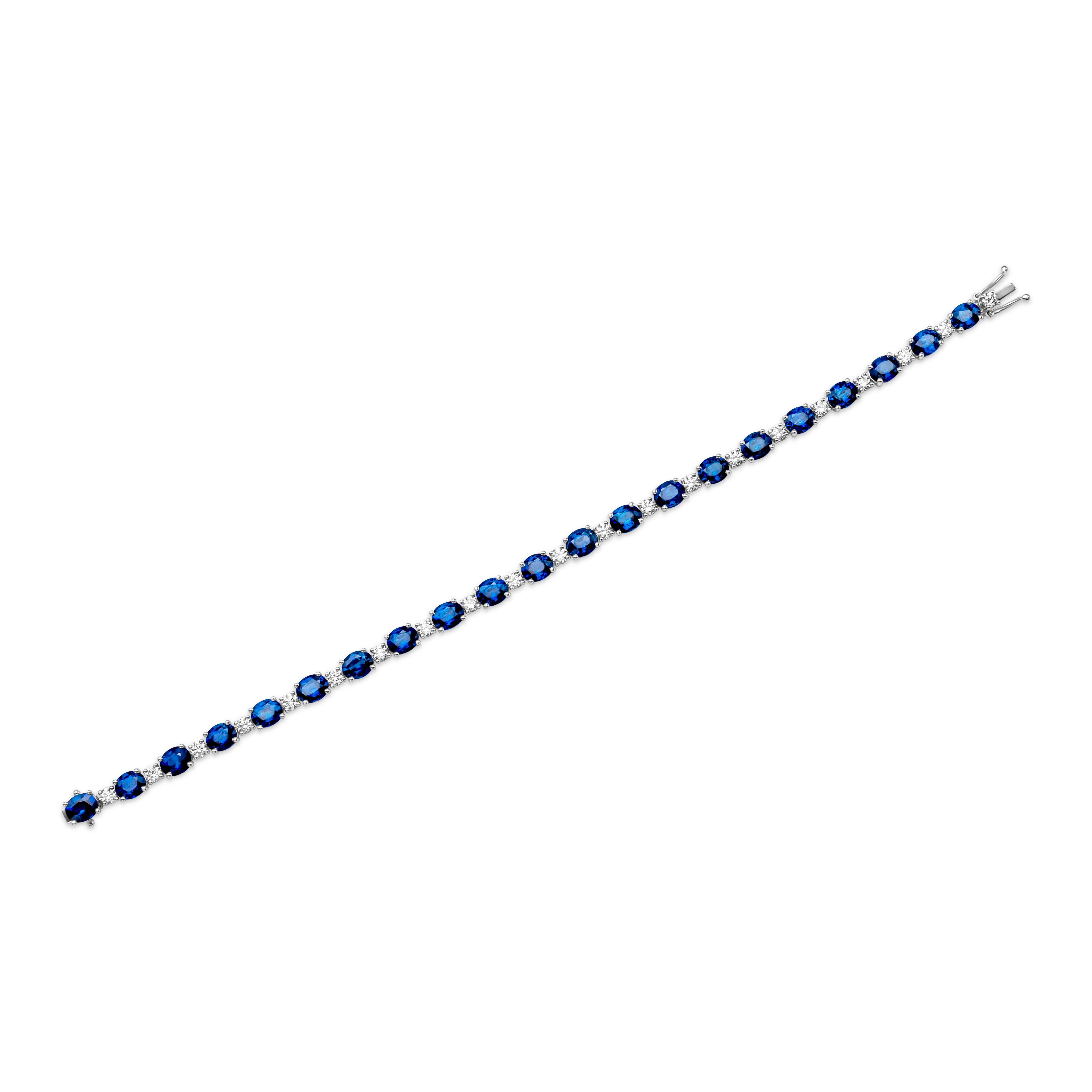 Roman Malakov 12,56 Karat blauer Saphir im Ovalschliff mit Diamant-Tennisarmband im Zustand „Neu“ im Angebot in New York, NY