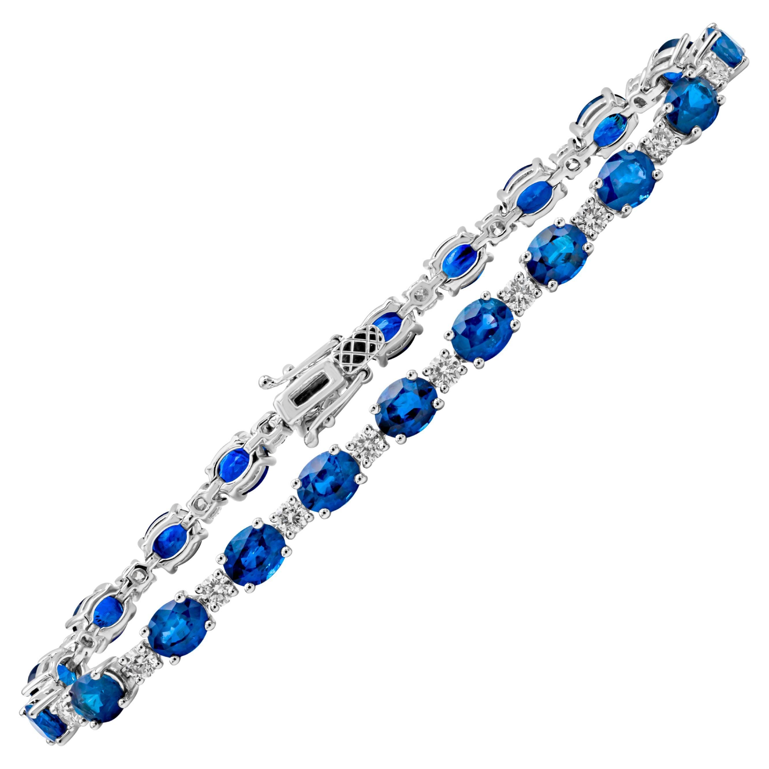Roman Malakov 12.56 Carats Oval Cut Blue Sapphire & Diamond Tennis Bracelet