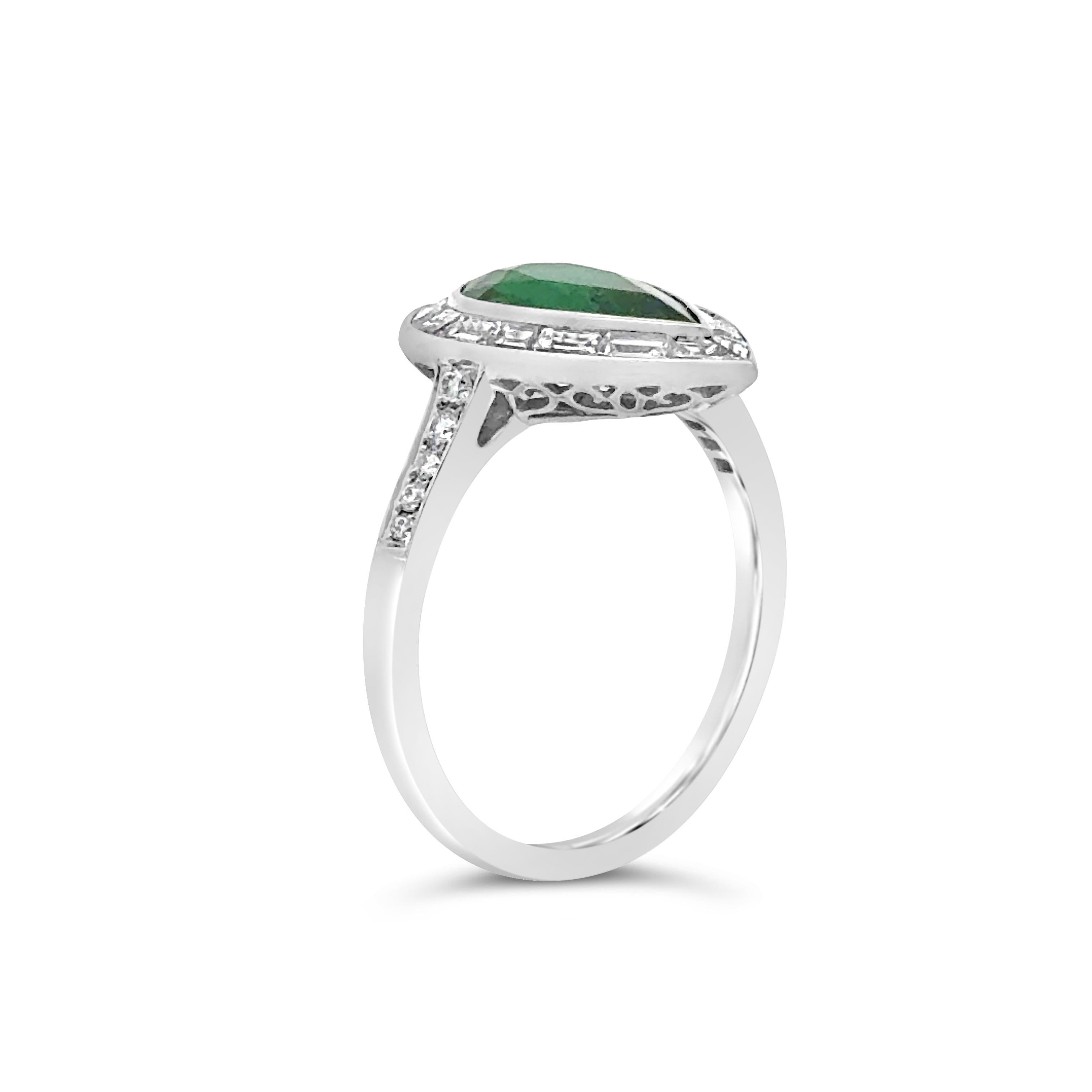 Contemporary Roman Malakov 1.26 Carats Pear Shape Emerald & Diamond Engagement Ring