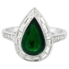Roman Malakov 1.26 Carats Pear Shape Emerald & Diamond Engagement Ring
