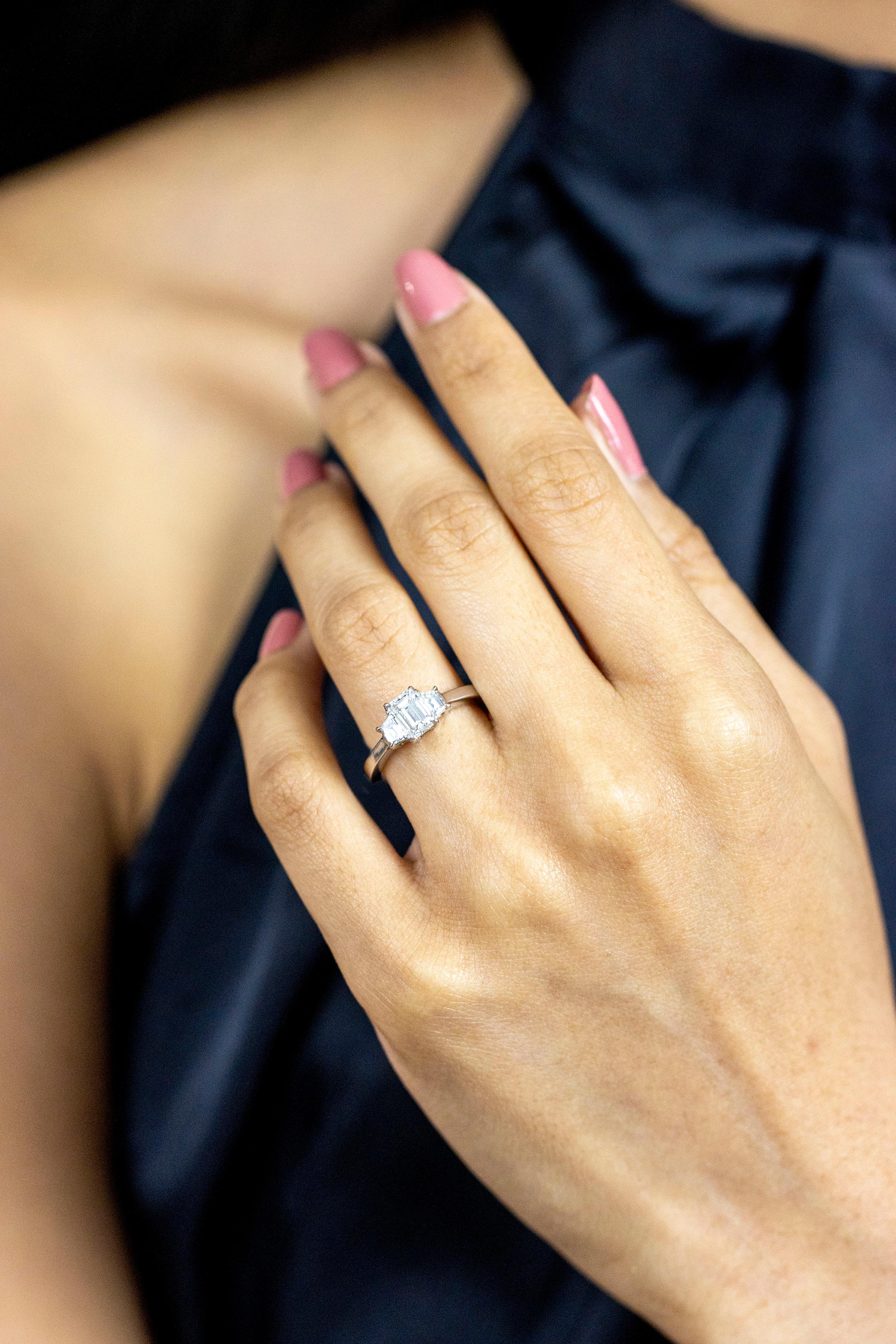 Women's Roman Malakov 1.26 Carats Total Mixed Cut Diamond Three-Stone Engagement Ring For Sale