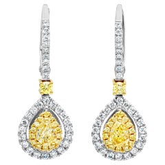 Roman Malakov, 1.28 Total Carat Fancy Color Yellow Diamond Drop Earrings