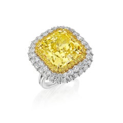 Roman Malakov 12.87 Carat Radiant Cut Yellow Diamond Double Halo Important Ring