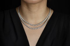 12.94 Carats Total Round Brilliant Cut Diamond Double Strand Tennis Necklace