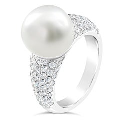 Roman Malakov 12 mm Cultured South Sea Pearl & Round Cut Diamond Cocktail Ring