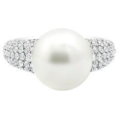 Roman Malakov 12mm Cultured South Sea Pearl and Round Diamond Cocktail Ring