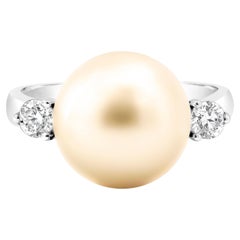 Retro Roman Malakov 12mm Golden South Sea Pearl with Round Diamonds Cocktail Ring 
