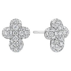 Roman Malakov 1.30 Carats Total Brilliant Round Diamond Cross Pave Stud Earrings