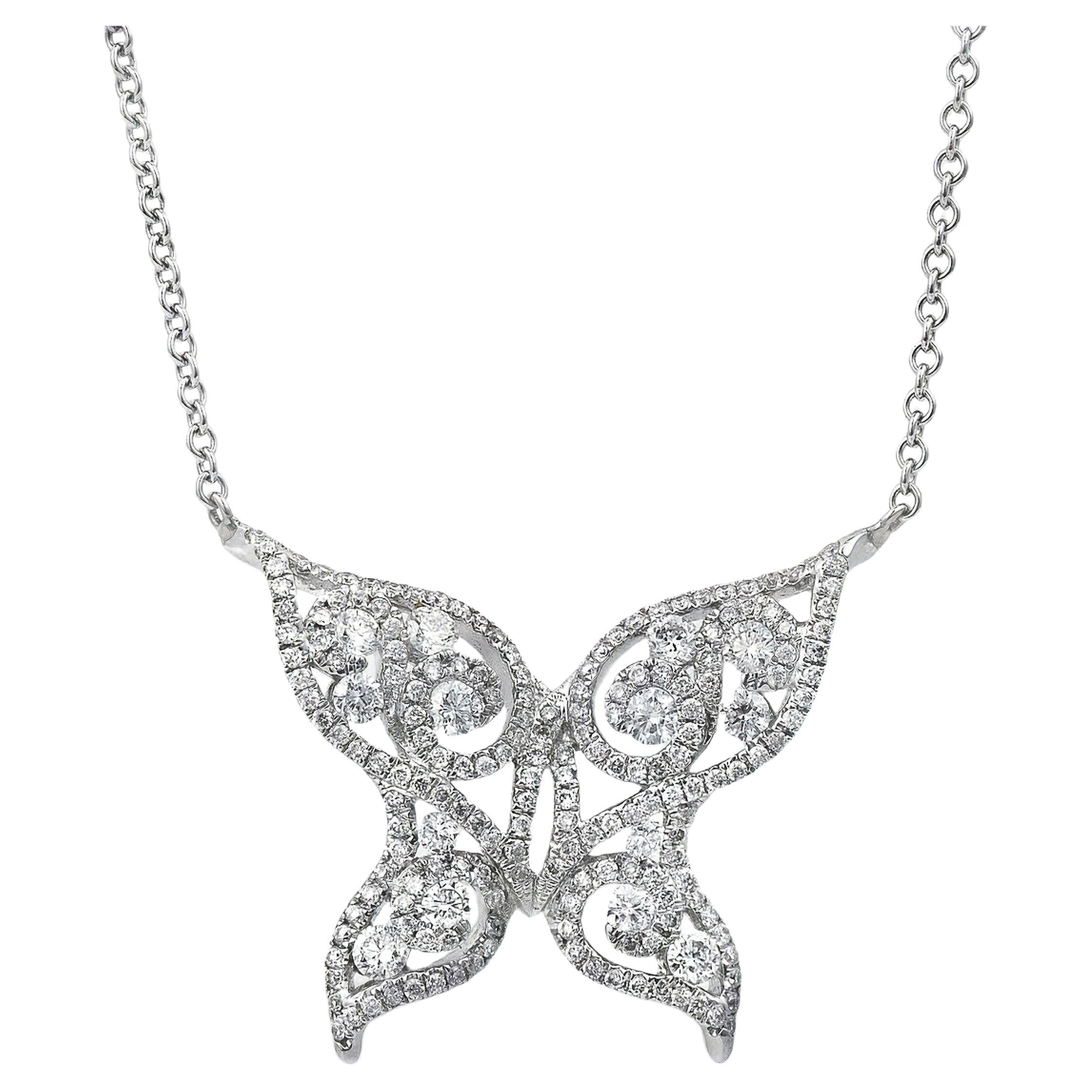 Roman Malakov Collar Colgante Mariposa de Oro Blanco con Diamantes de 1,34 Quilates