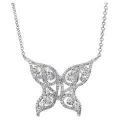 Roman Malakov 1.34 Carat Diamond Butterfly Pendant Necklace in White Gold