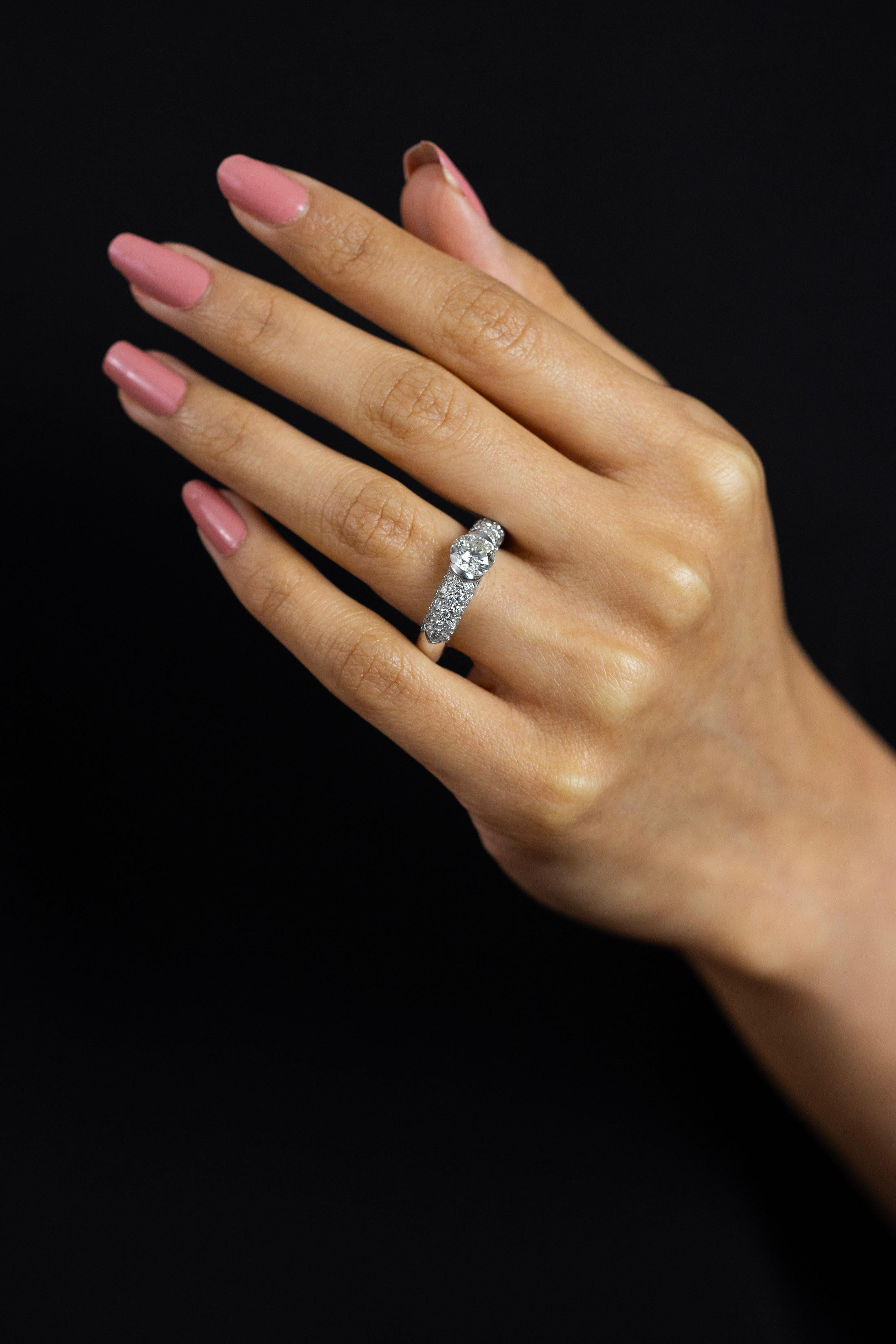 Contemporary Roman Malakov 1.35 Carats Brilliant Round Diamond Half-Bezel Engagement Ring For Sale
