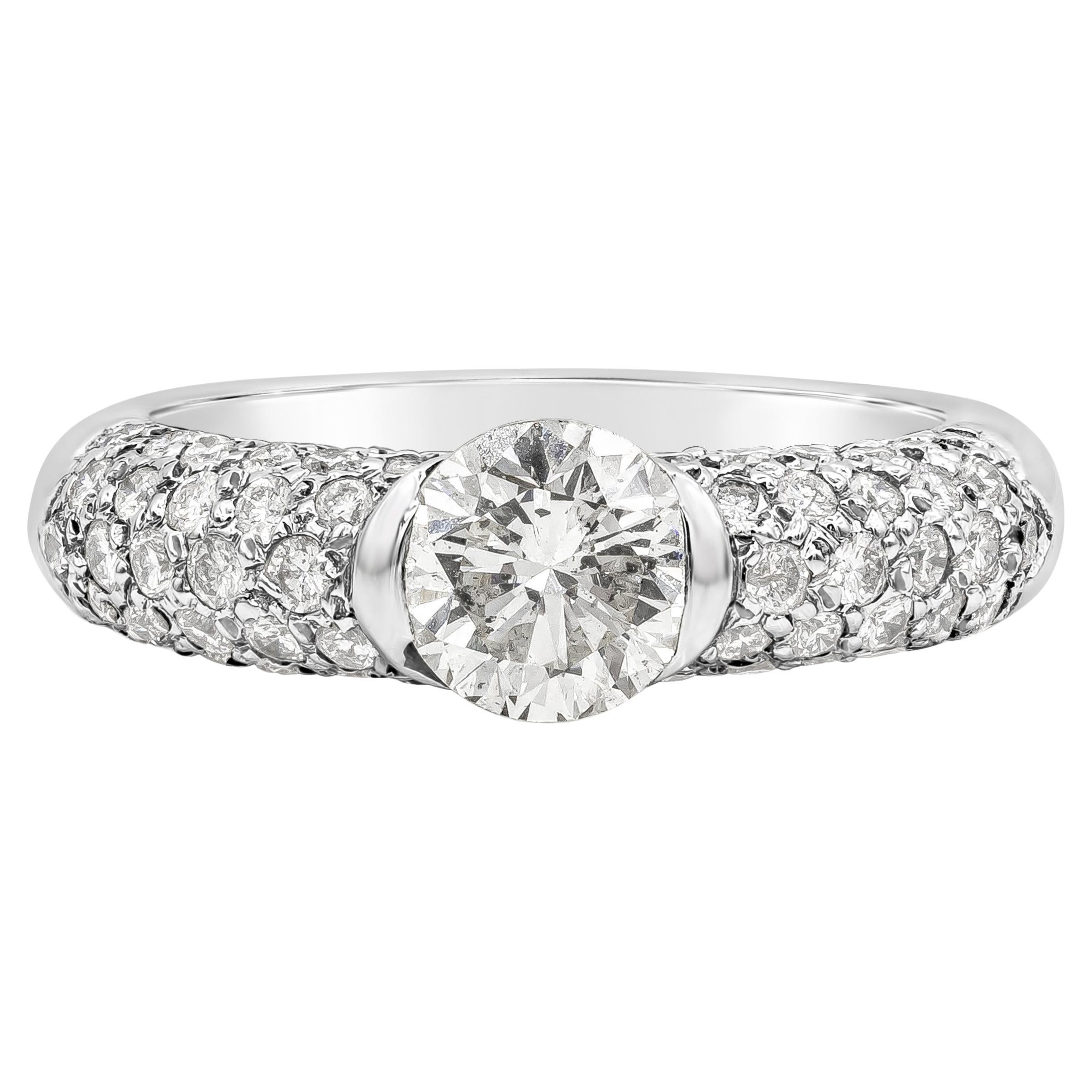 Roman Malakov 1.35 Carats Brilliant Round Diamond Half-Bezel Engagement Ring For Sale