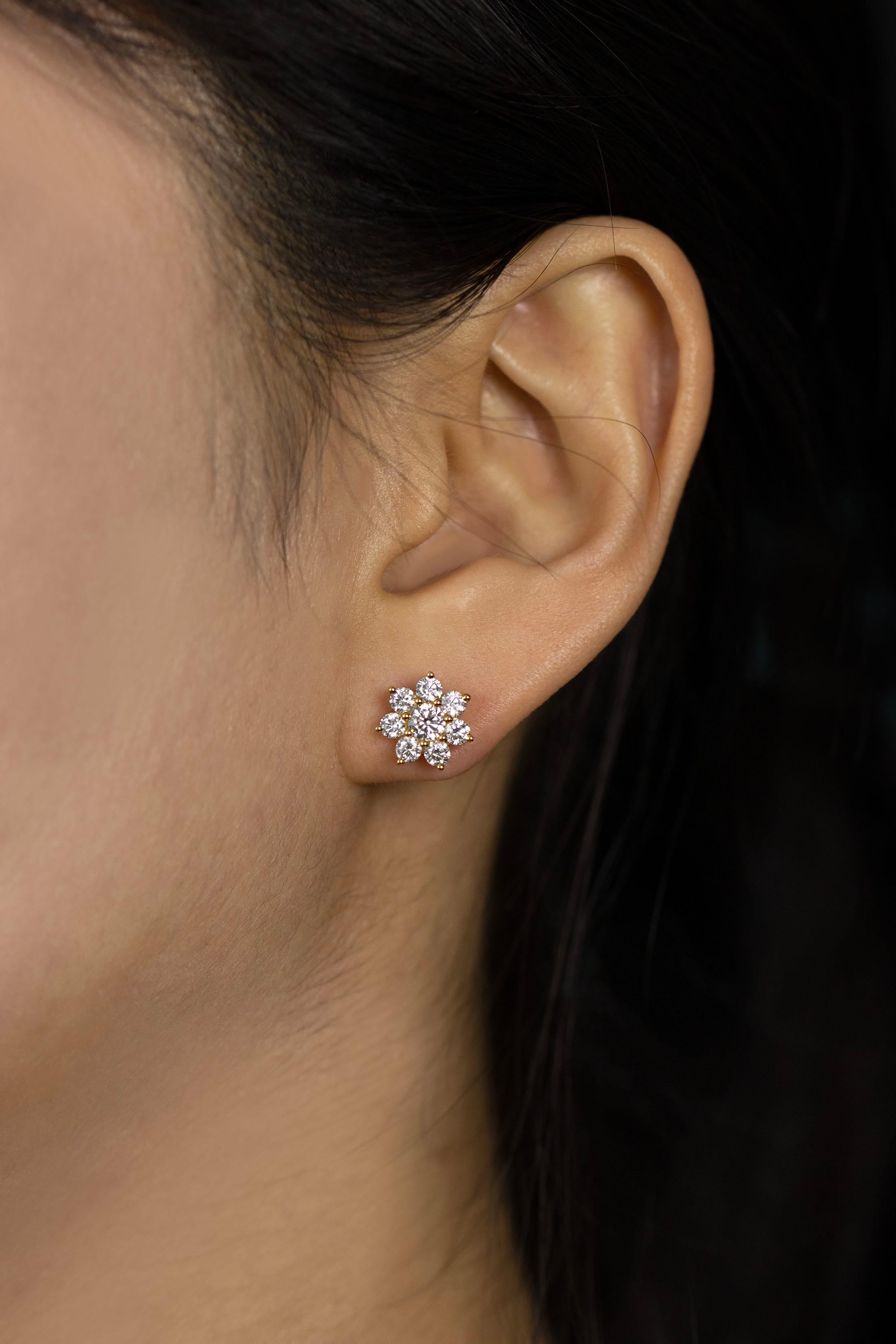 Roman Malakov 1.35 Carats Total Brilliant Round Cut Diamond Flower Stud Earrings For Sale 1