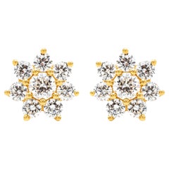 Roman Malakov 1.35 Carats Total Brilliant Round Cut Diamond Flower Stud Earrings