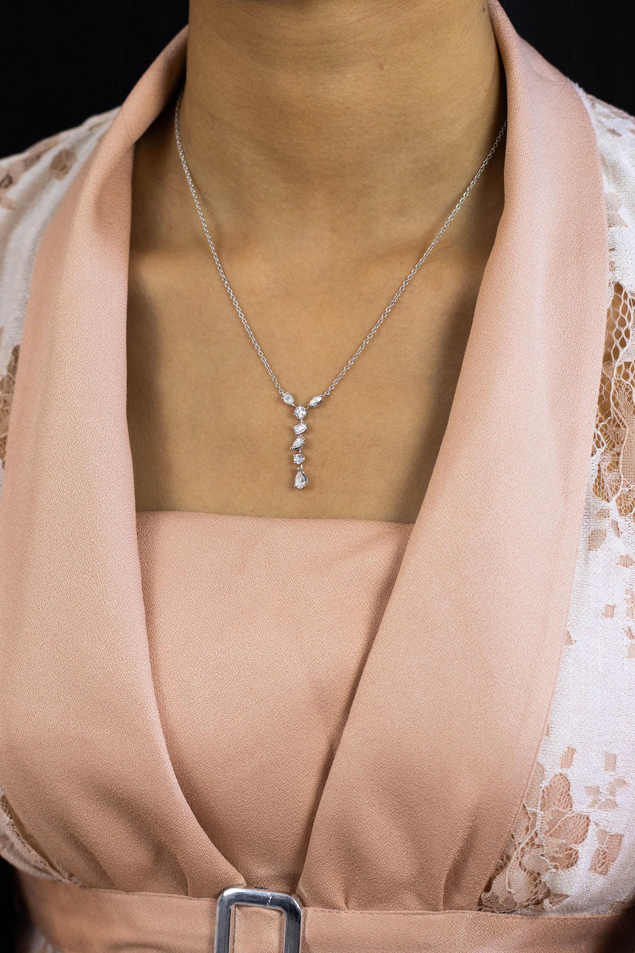 Contemporary Roman Malakov 1.35 Carats Total Multi-Shape Diamond Drop Pendant Necklace For Sale