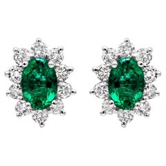 Roman Malakov 1.37 Carat Total Green Emerald and Diamond Halo Stud Earrings