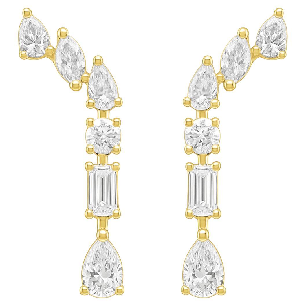 Roman Malakov Diamonds Boucles d'oreilles pendantes en or jaune avec diamants mixtes de 1,38 carats au total