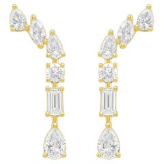 Roman Malakov Diamonds Boucles d'oreilles pendantes en or jaune avec diamants mixtes de 1,38 carats au total