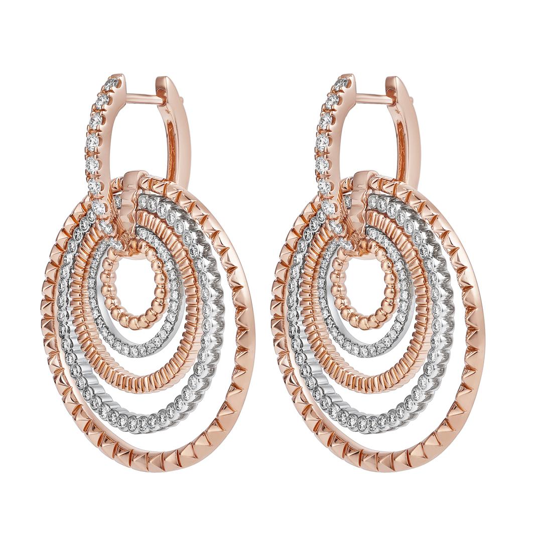 Contemporain Roman Malakov Diamonds 1.42 Carats Total Round Cut Diamond Five-Row Hoop Ears (Boucles d'oreilles à cinq rangs) en vente