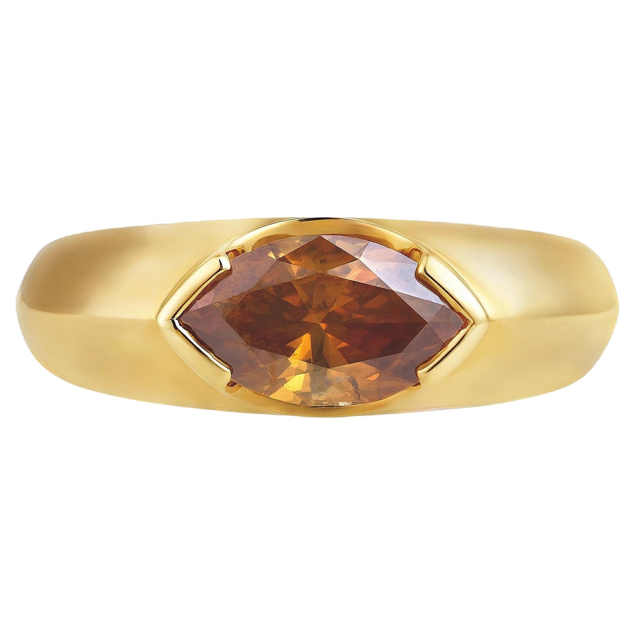 Roman Malakov Anillo de diamantes de color fantasía de corte marquesa de 1,43 quilates en oro amarillo