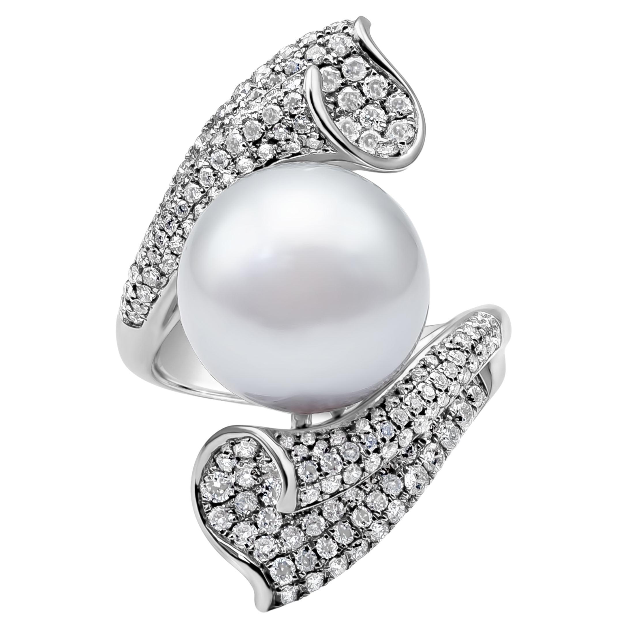 Roman Malakov 1.44 Carat Diamond And South Sea Pearl Cocktail Fashion Ring For Sale