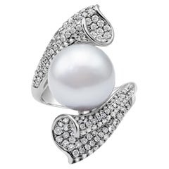 Roman Malakov 1.44 Carat Round Diamond 
South Sea Pearl Cocktail Fashion Ring