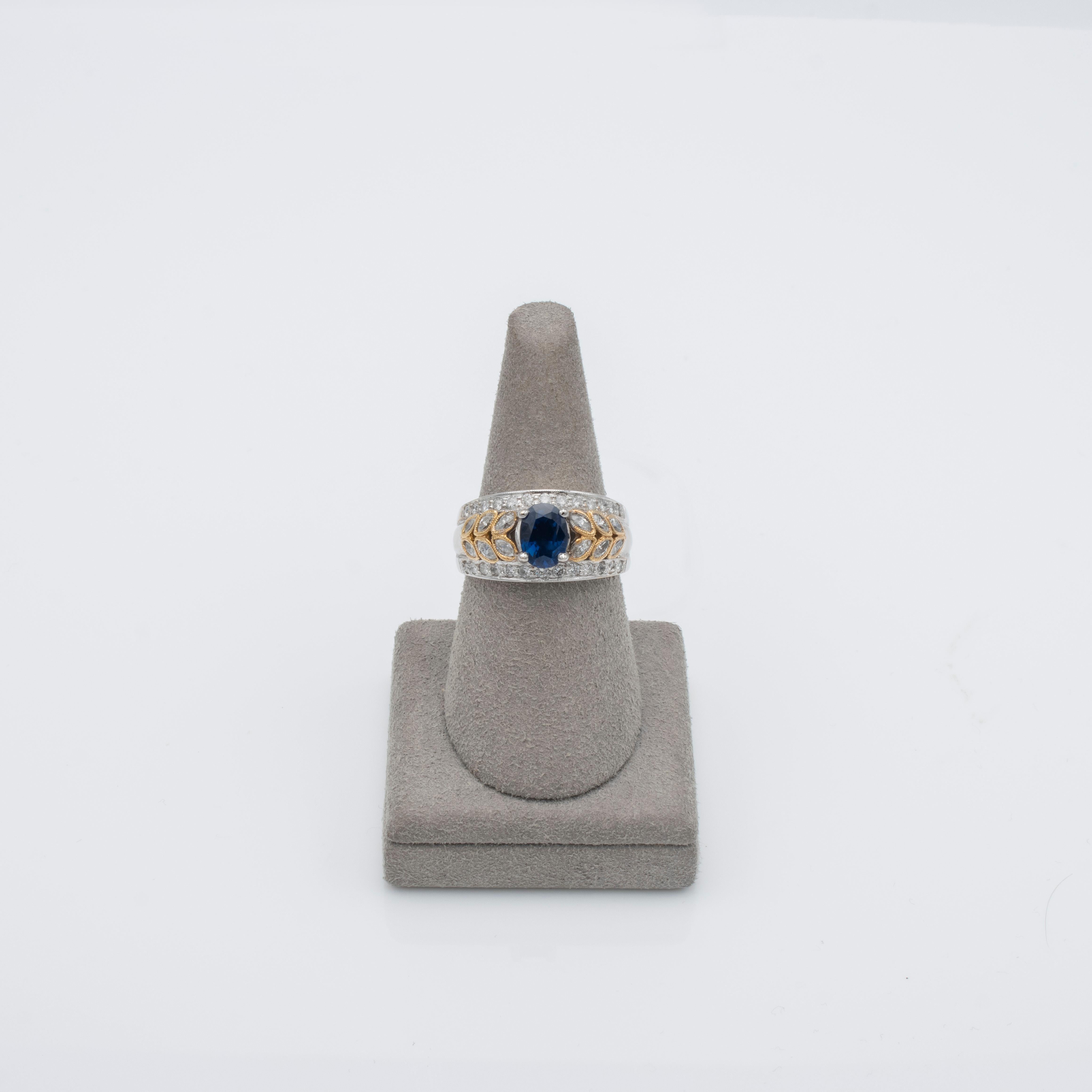 Contemporary Roman Malakov 1.44 Carats Oval Blue Sapphire and Mixed Cut Diamonds Fashion Ring For Sale