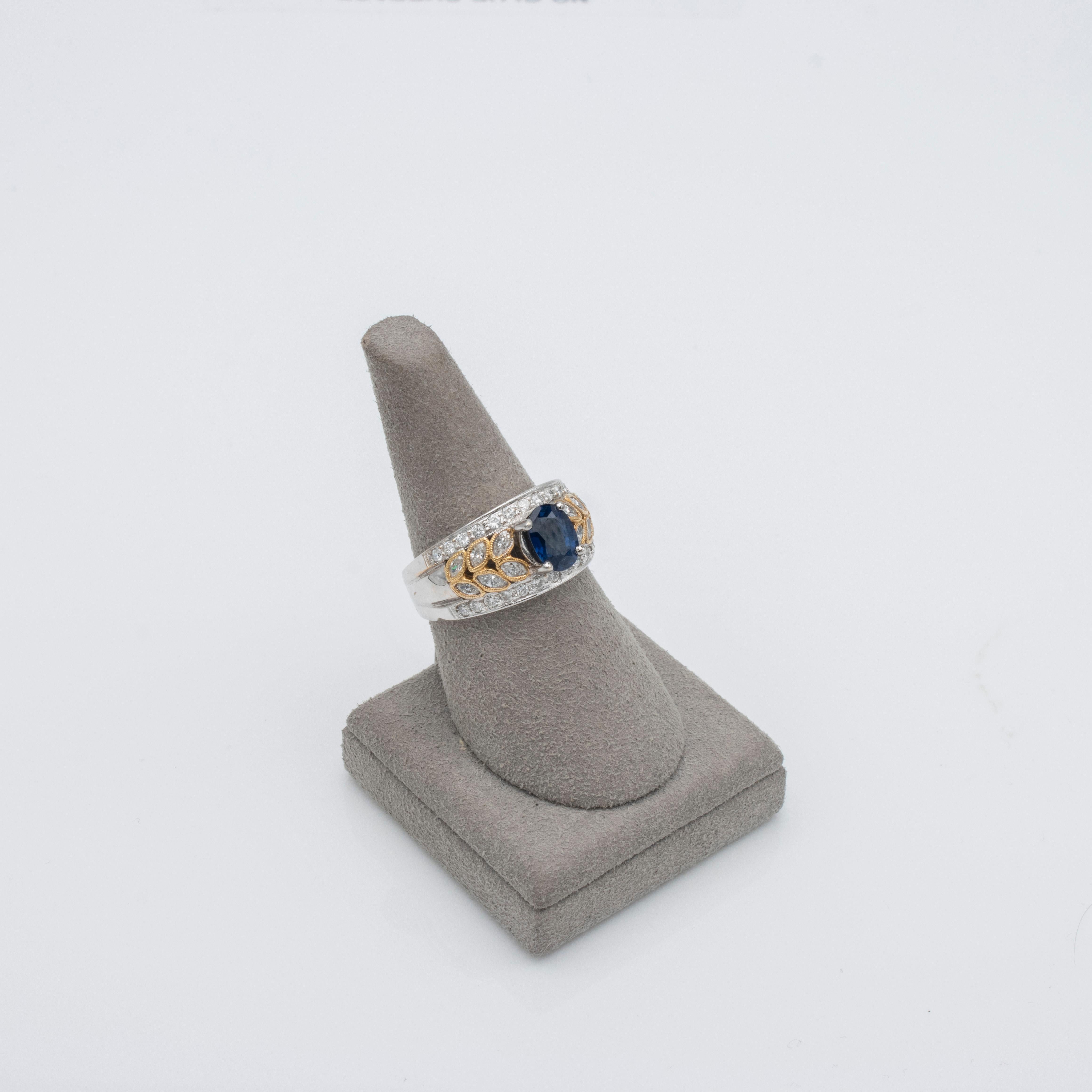 Oval Cut Roman Malakov 1.44 Carats Oval Blue Sapphire and Mixed Cut Diamonds Fashion Ring For Sale