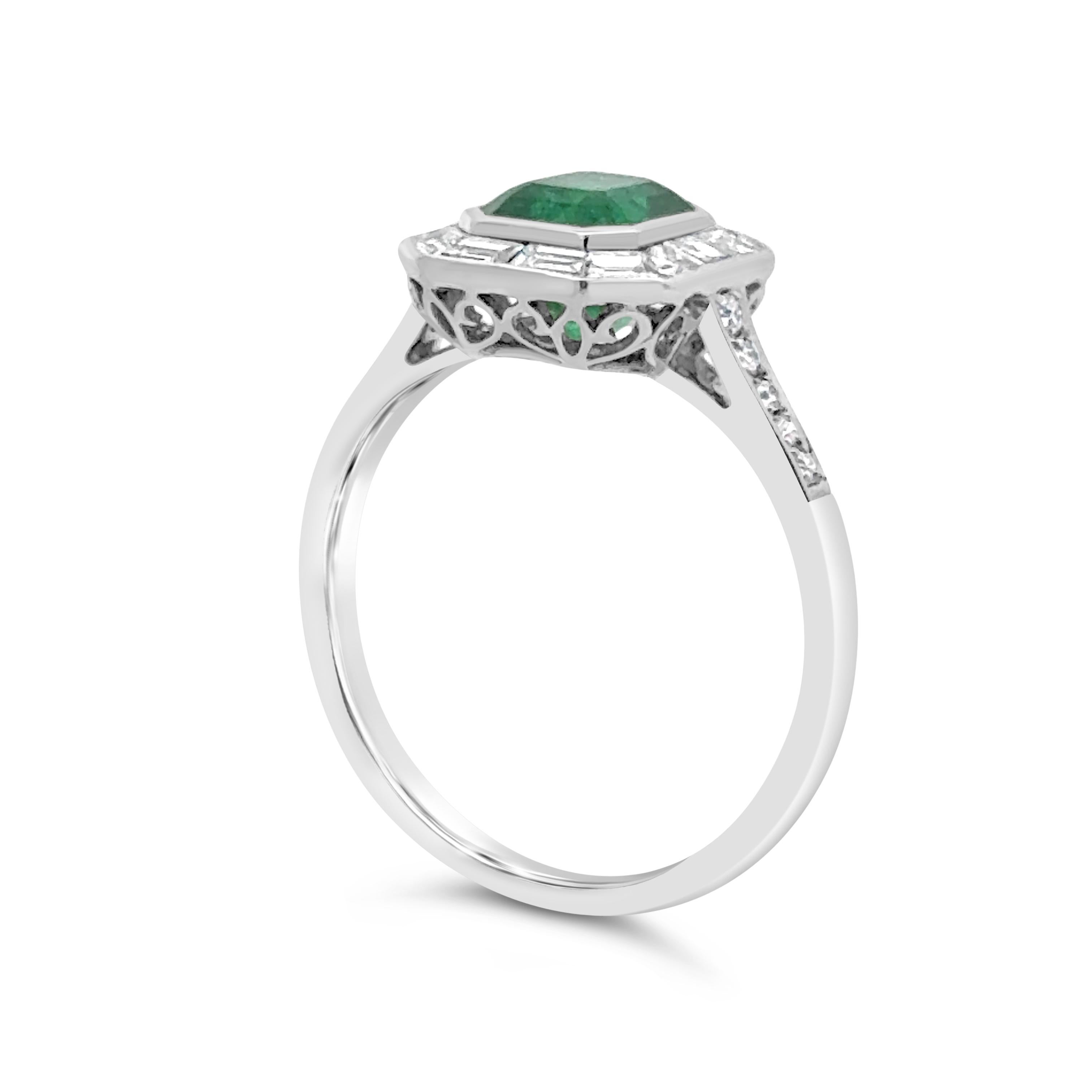 Roman Malakov 1.44 Carats Emerald Cut Colombian Emerald & Diamond Wedding Ring In New Condition For Sale In New York, NY