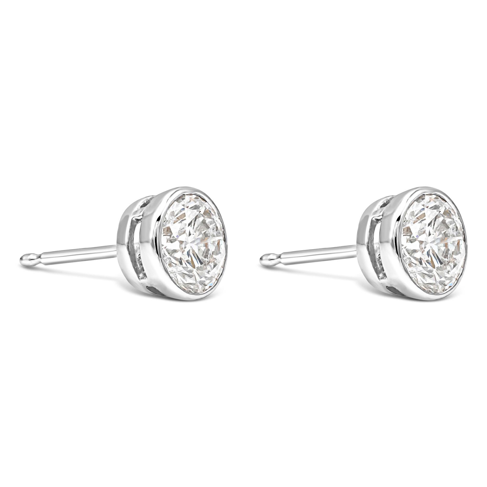 This classic stud earrings showcasing a brilliant round cut diamond bezel set in a 14k white gold mounting weighing 1.44 carats total, E color and SI3 in clarity. 

Style available in different price ranges. Prices are based on your selection.