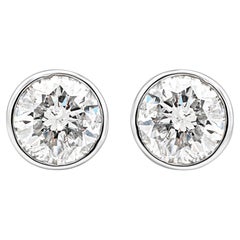 Roman Malakov 1.44 Carats Total Bezel Set Brilliant Round Diamond Stud Earrings