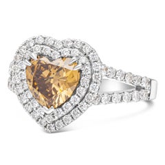 GIA Certified 1.45 Carats Heart Shape Dark Brown Yellow Diamond Engagement Ring
