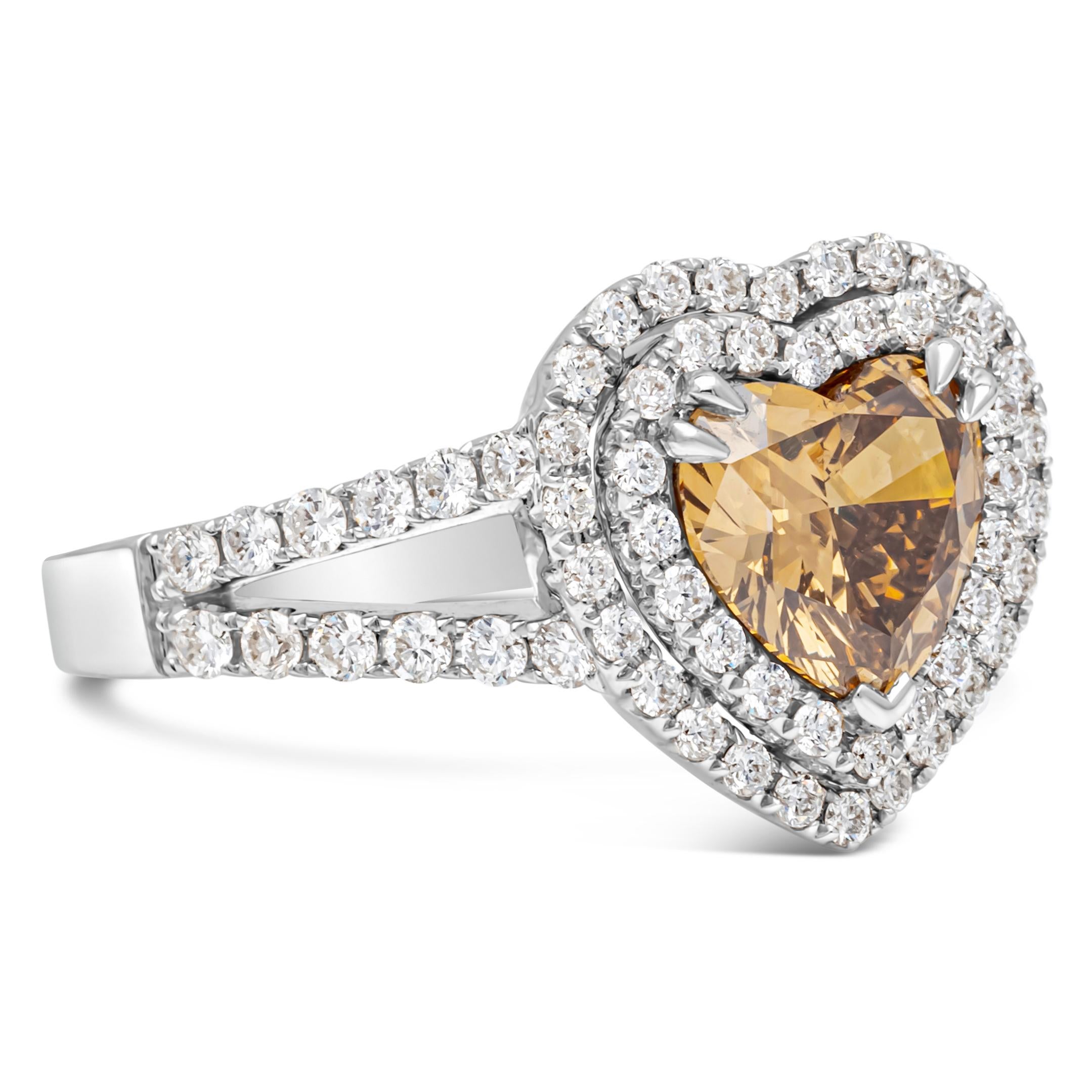 Heart Cut GIA Certified 1.45 Carats Heart Shape Dark Brown Yellow Diamond Engagement Ring For Sale