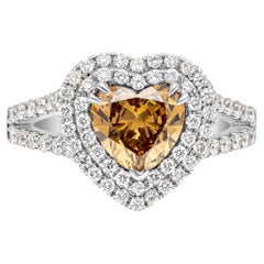 GIA Certified 1.45 Carat Heart Shape Fancy Dark Brown Yellow Diamond Ring