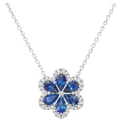 Roman Malakov Collar Colgante Floral con Halo de Zafiro y Diamantes, 1,47 Quilates Totales