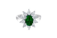 Roman Malakov 1.48 Carats Oval Cut Emerald & Diamond Halo Floral Engagement Ring