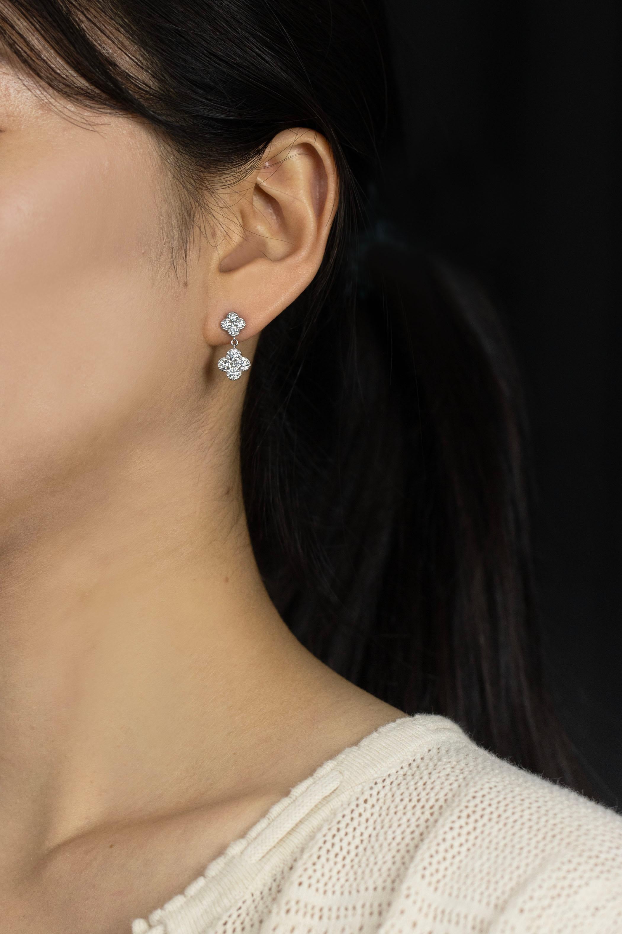 Women's Roman Malakov 1.48 Carats Total Brilliant Round Cut Diamond Clover Drop Earrings For Sale