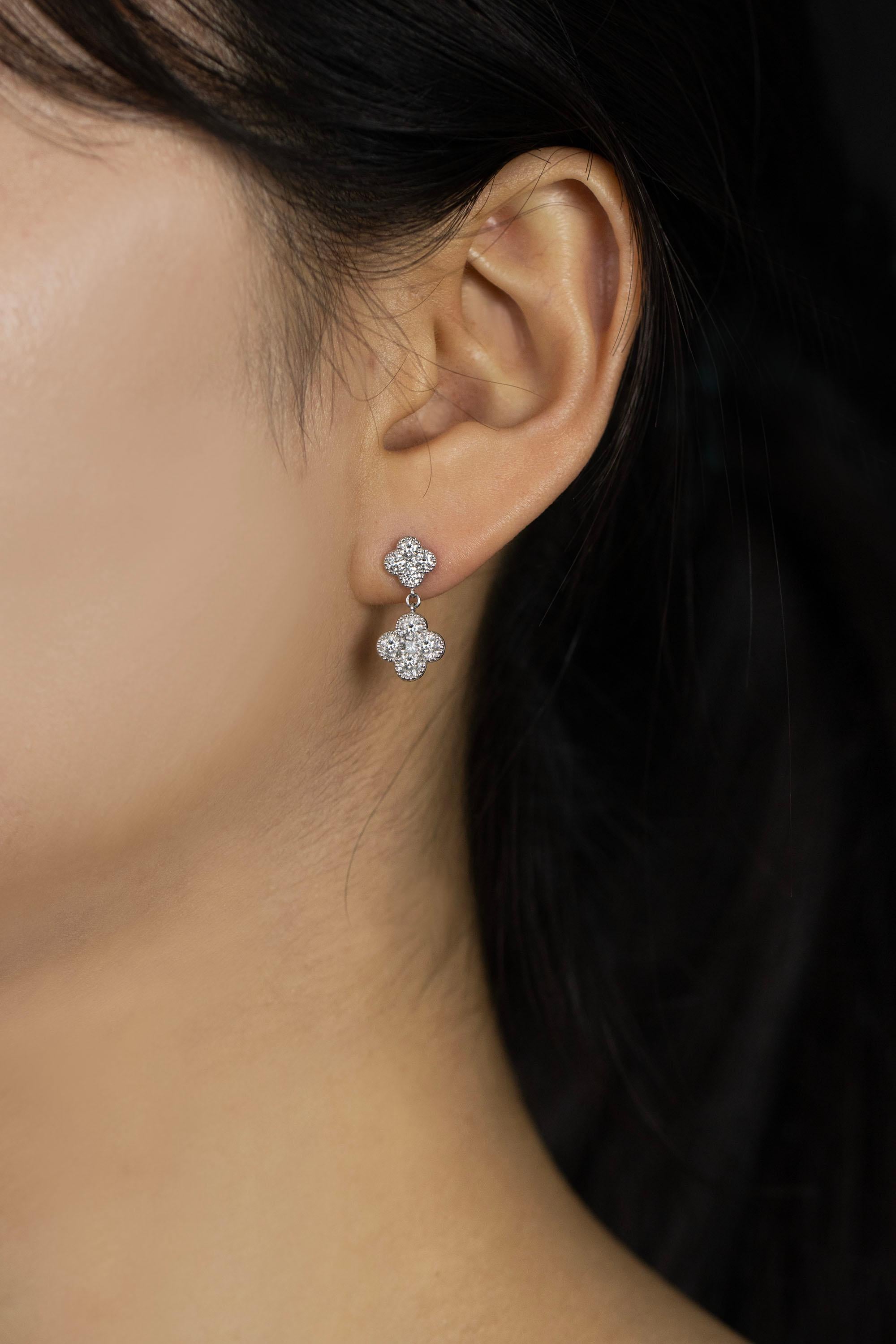Roman Malakov 1.48 Carats Total Brilliant Round Cut Diamond Clover Drop Earrings For Sale 1