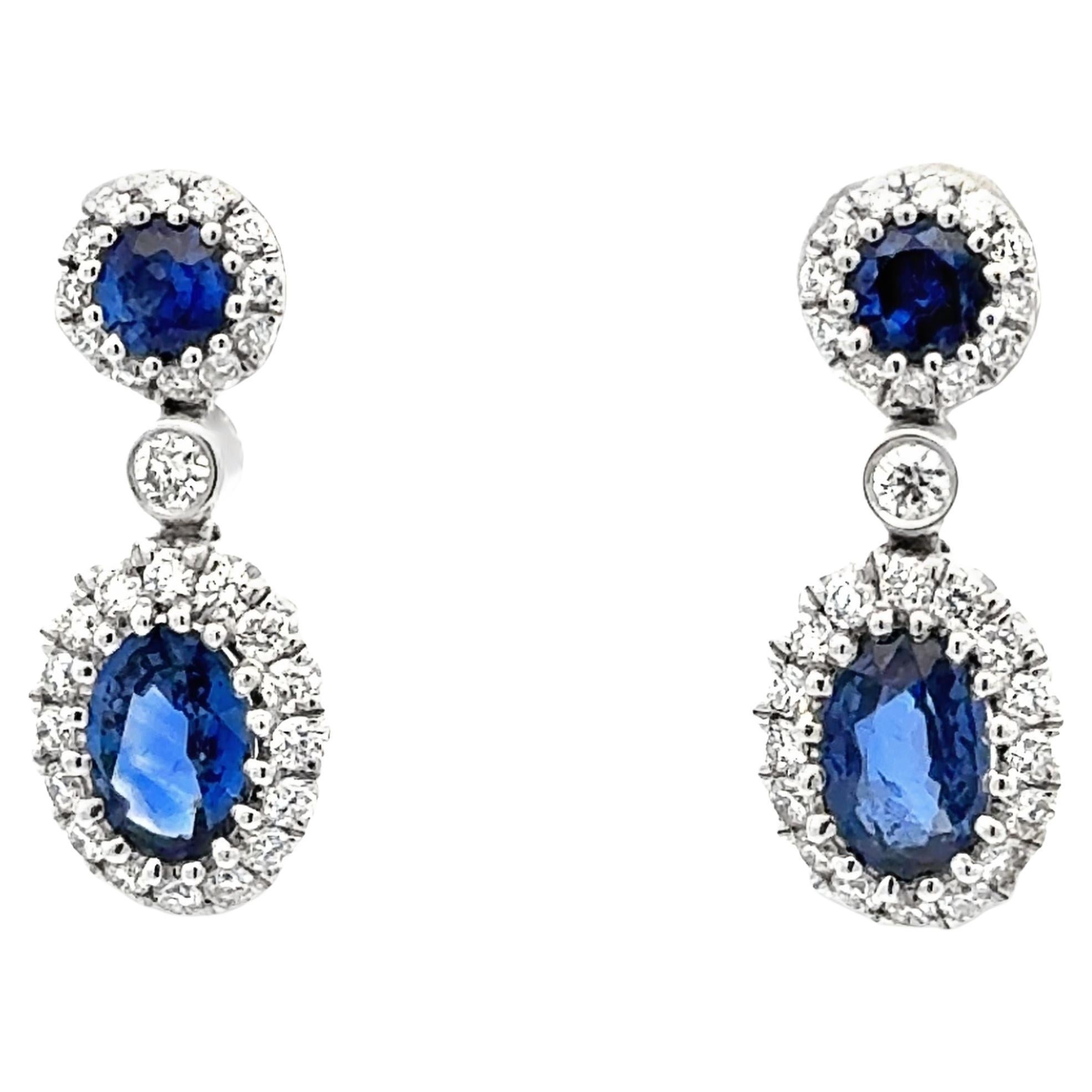 Roman Malakov 1.48 Carats Total Mixed-Cut Sapphire & Diamond Halo Drop Earrings For Sale