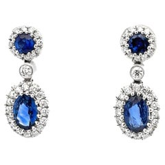 Roman Malakov 1,48 Karat Gesamt Mixed-Cut Saphir & Diamant Halo-Tropfen-Ohrringe