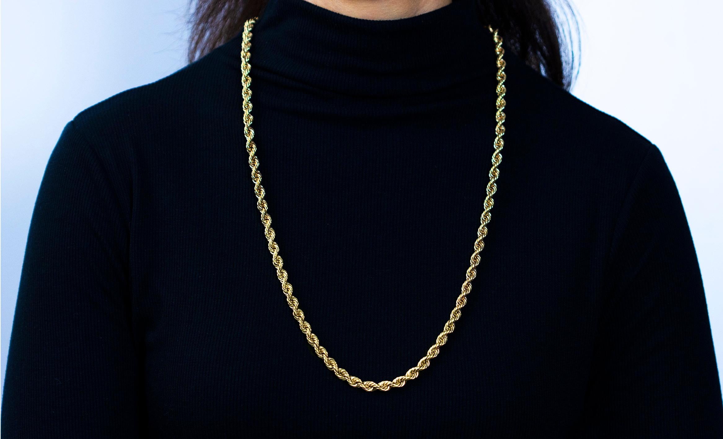 Contemporary 14K Yellow Gold Rope Chain Necklace For Sale