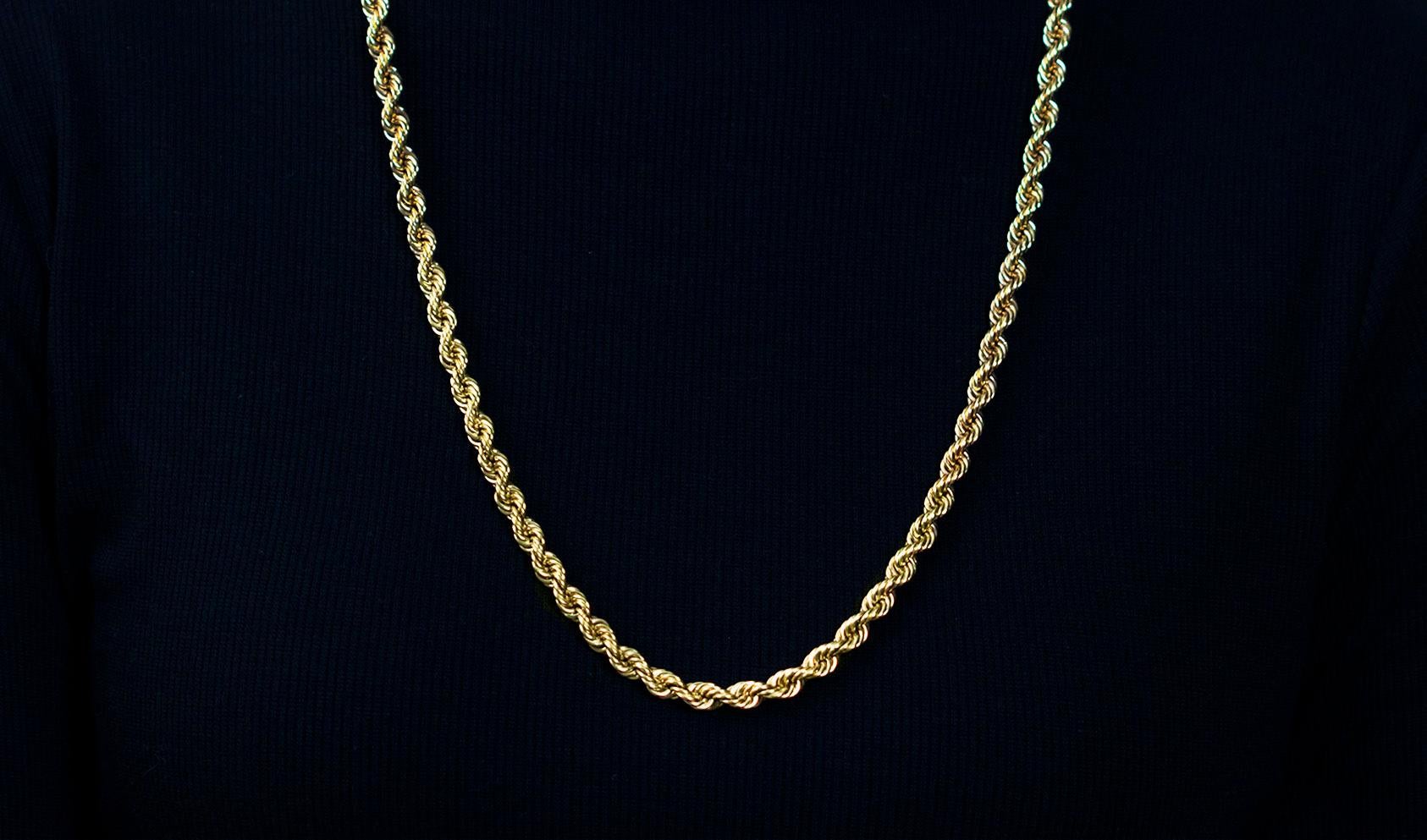 Women's or Men's 14K Yellow Gold Twisted Rope Chain Necklace For Sale
