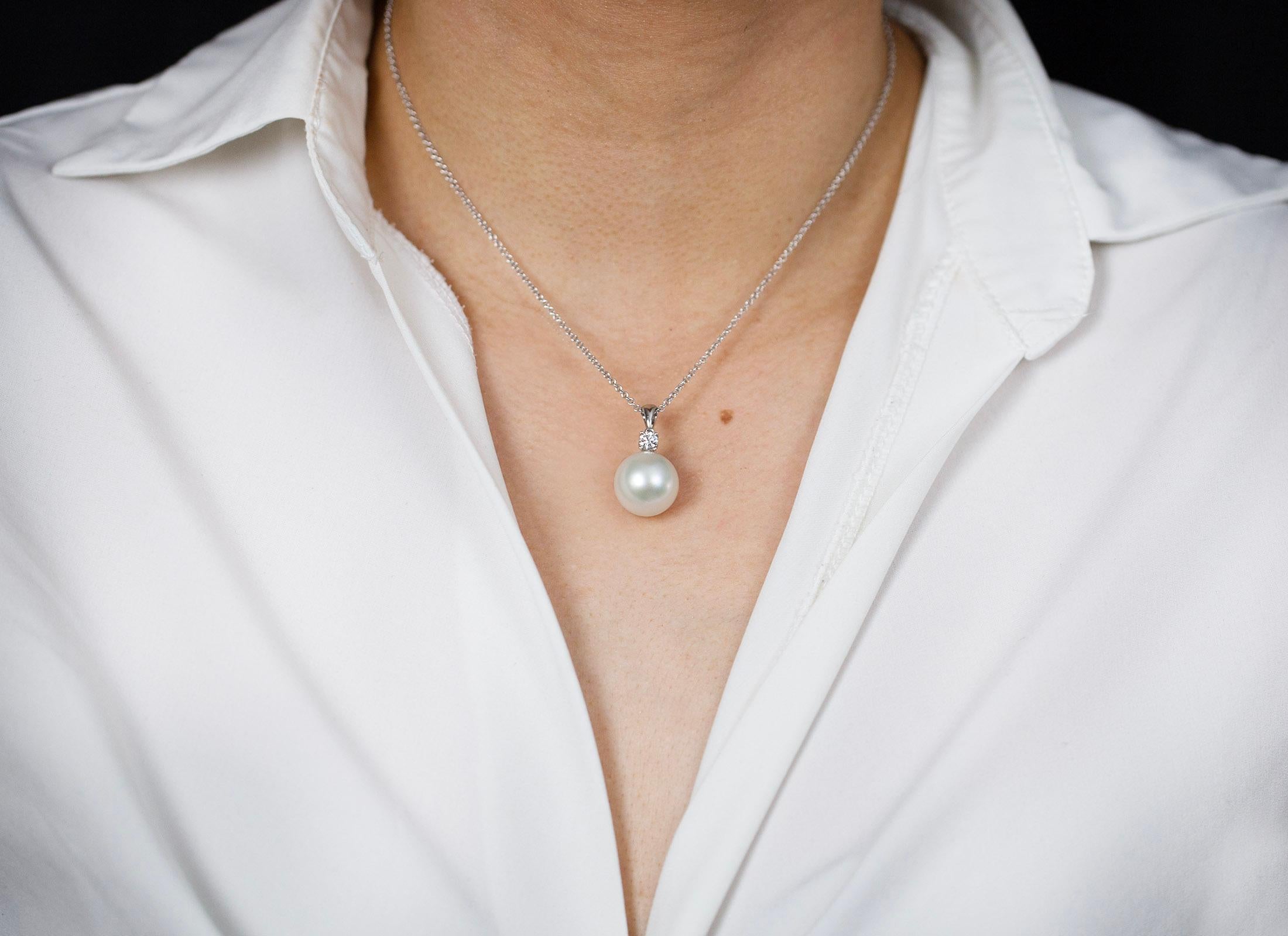 Round Cut Roman Malakov Pearl and Round Shape Diamond Pendant Necklace For Sale
