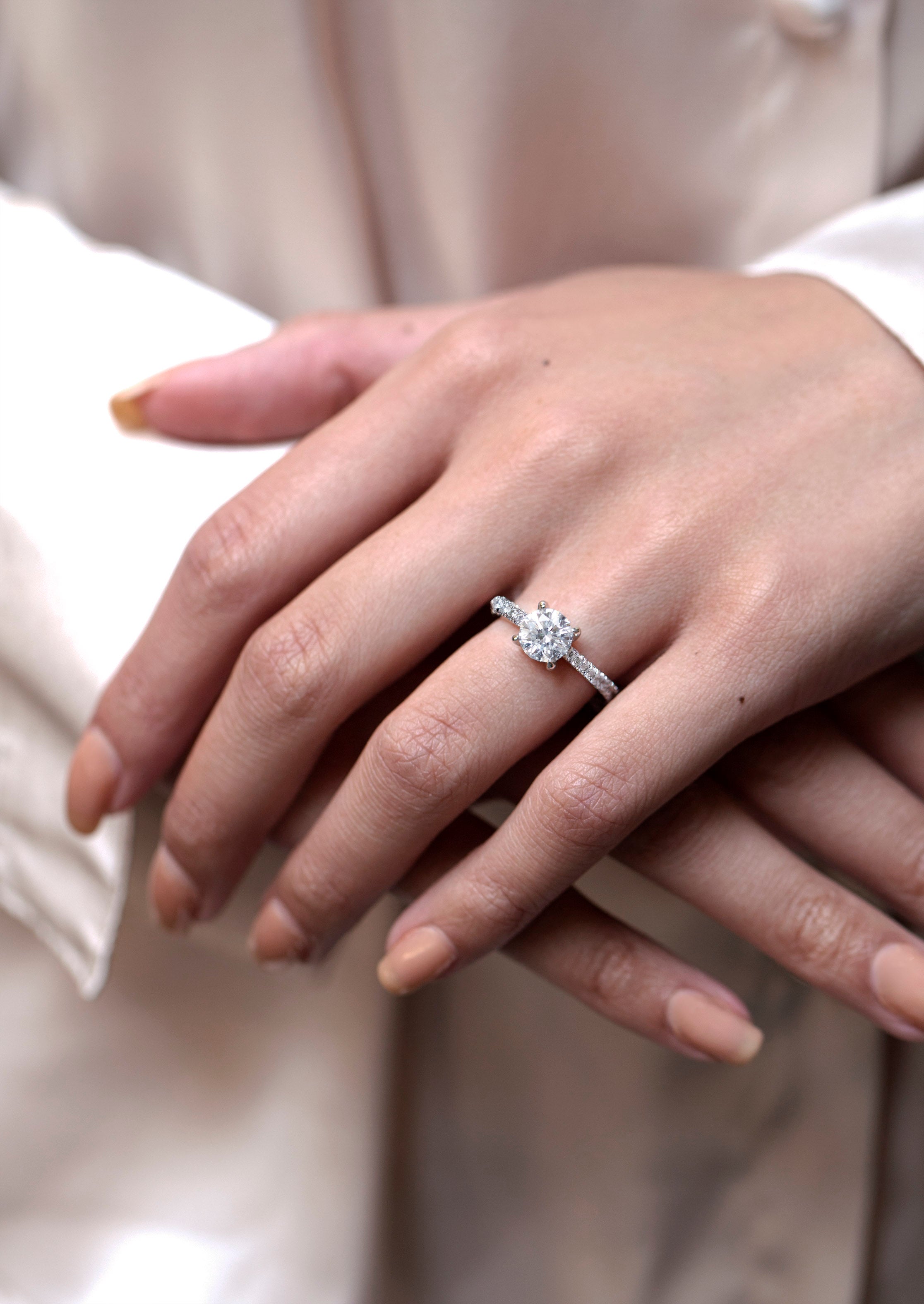 Round Cut Roman Malakov 1.50 Carats Round Brilliant Cut Diamond Pavé Engagement Ring