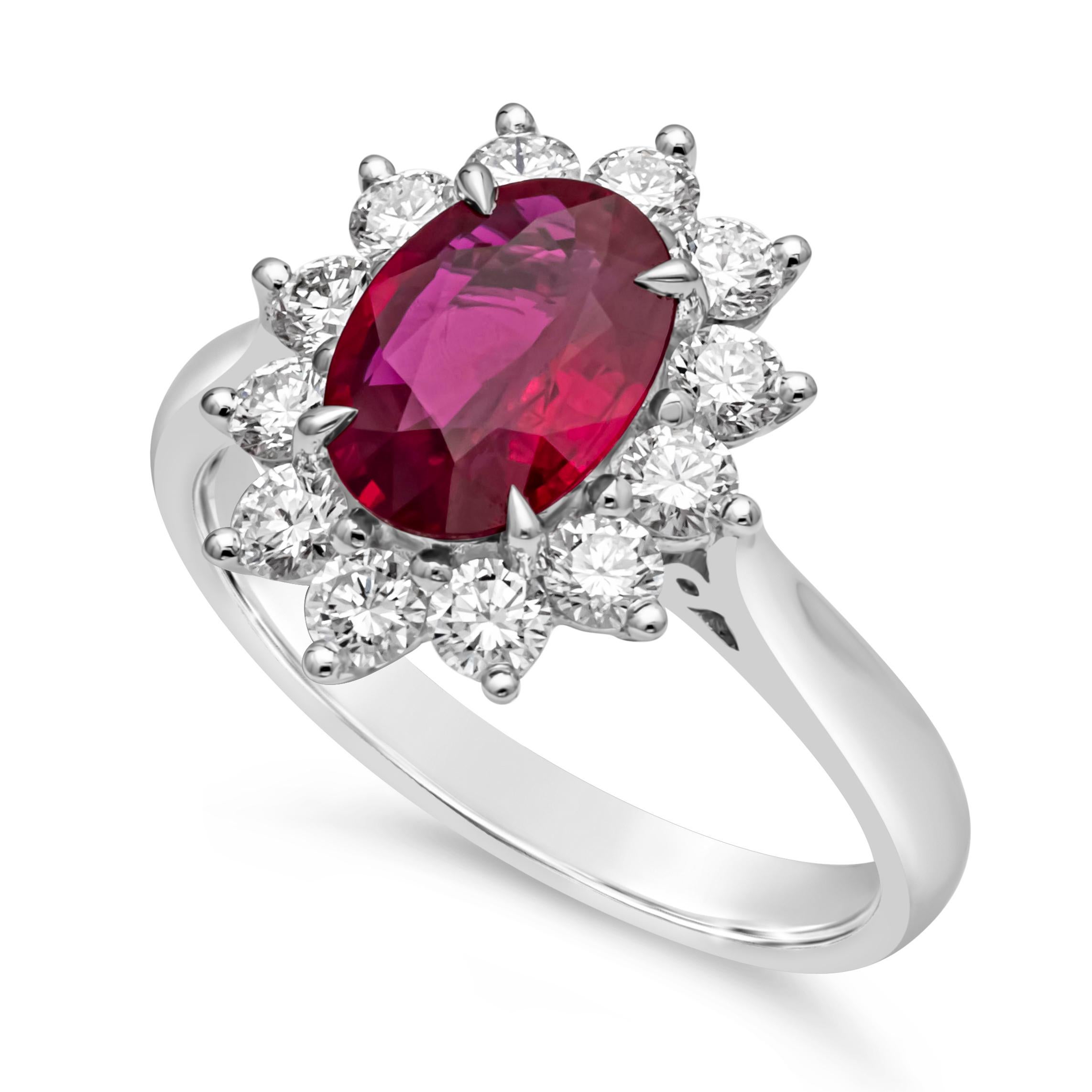 Modern Roman Malakov 1.50 Carats Oval Cut Ruby & Diamond Floral Engagement Ring For Sale