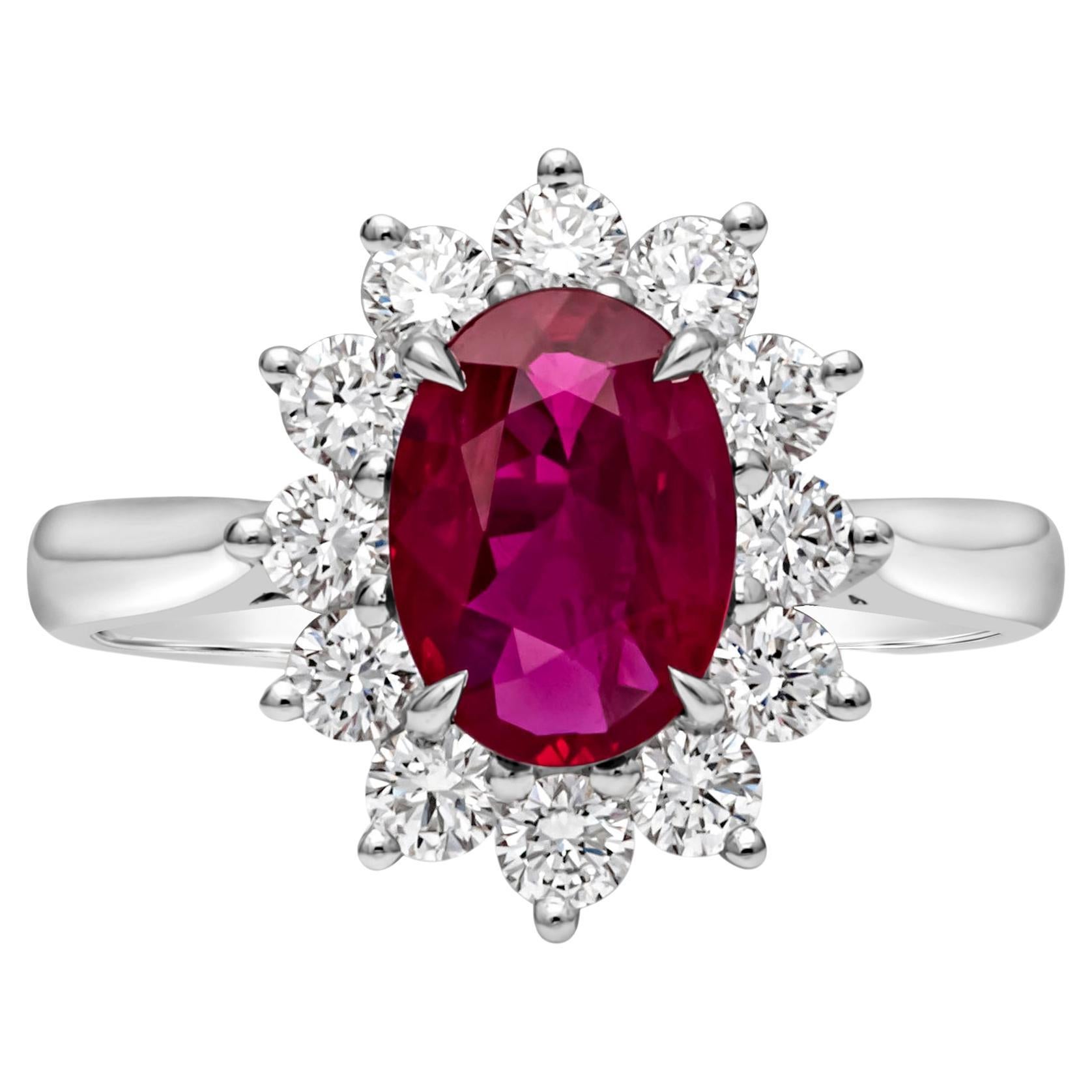 Roman Malakov 1.50 Carats Oval Cut Ruby with Diamond Floral Engagement Ring For Sale