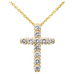 Roman Malakov 1.50 Carats Total Brilliant Round Diamond Cross Pendant Necklace